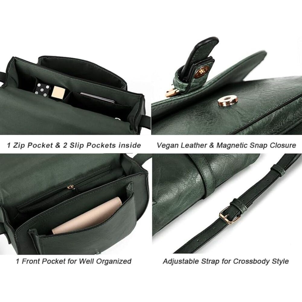 Women Green Imported Vegan Leather Small Saddle Purse Cross Body Handbags - Picture 4 of 4